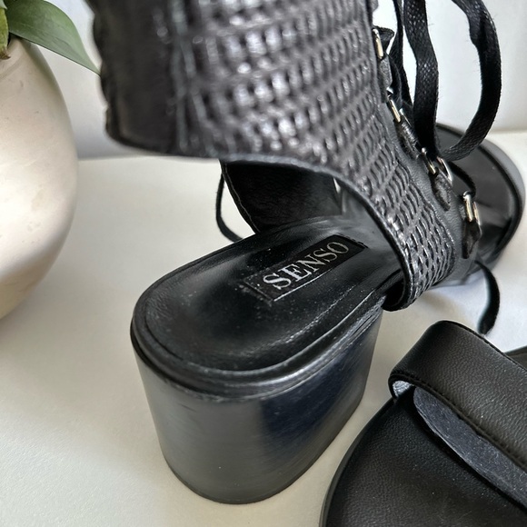 Senso black leather low heel lace up sandals - size 40 / US 9 - Picture 6 of 8